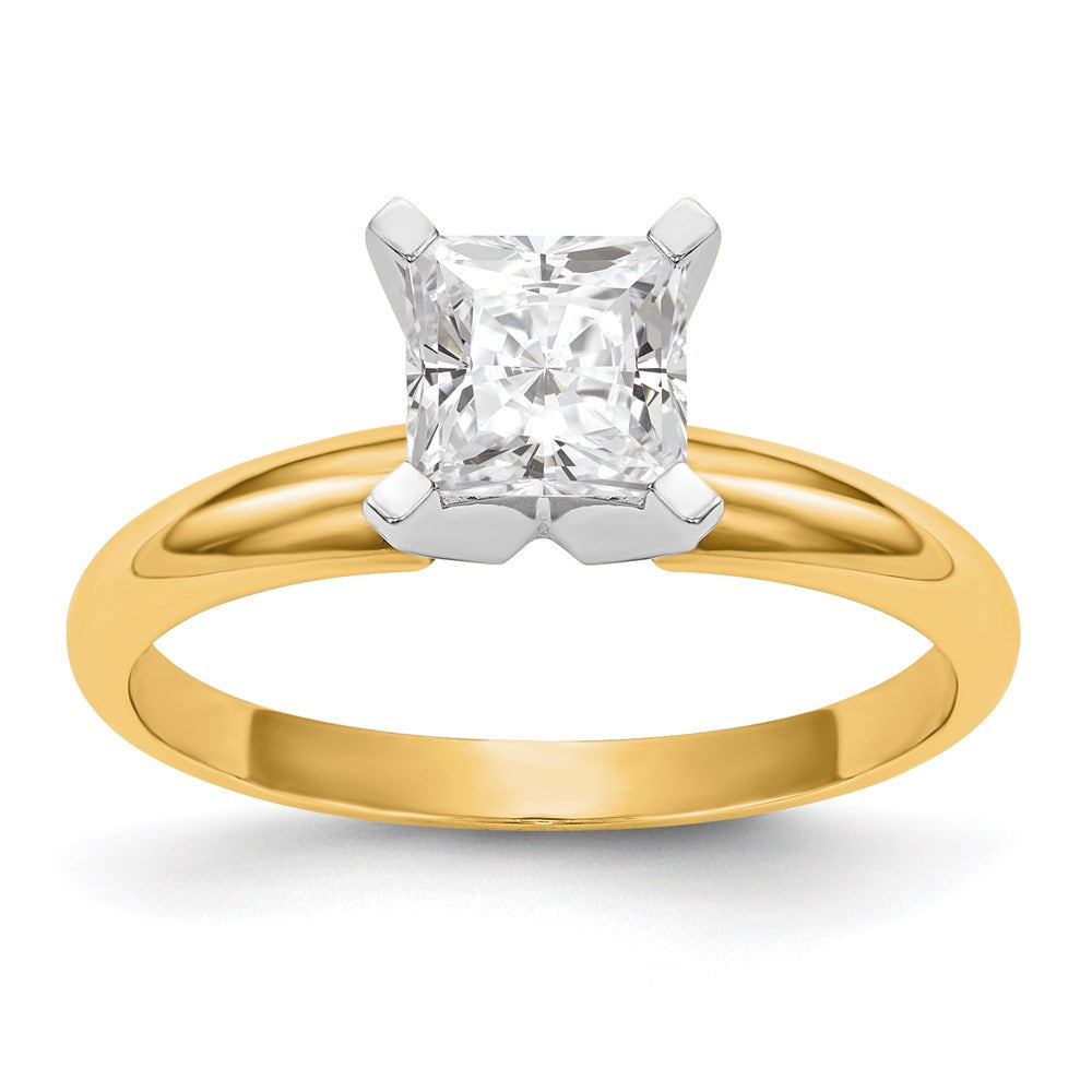 14k Two-Tone 6.5mm Medium-Weight Half-Round 4-Prong Princess Solitaire Ring Mounting