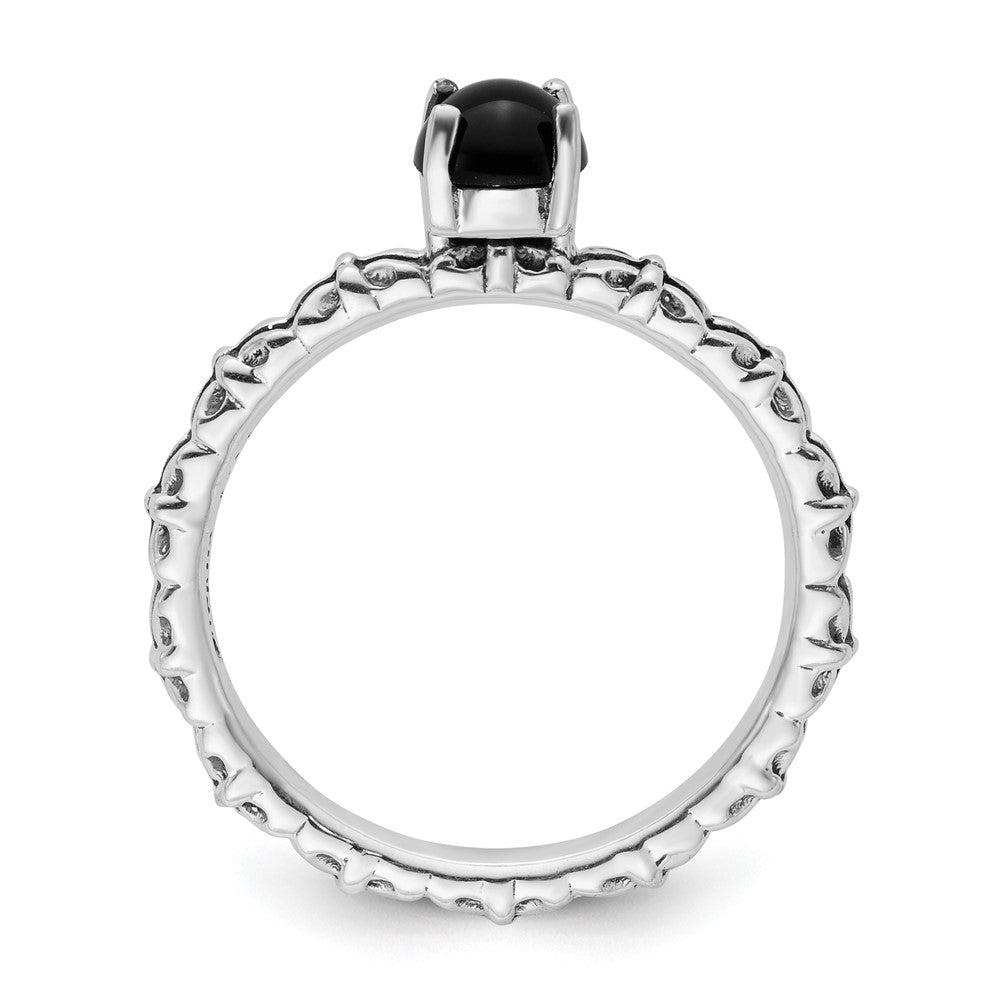 Sterling Silver Stackable Expressions Antiqued Black Agate Ring Size -6