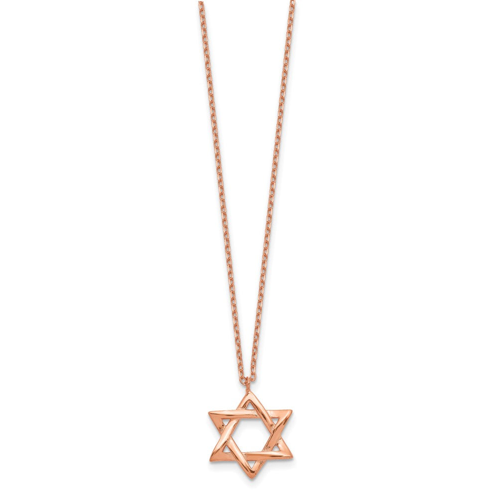 Sterling Silver Rose-tone Star of David 16.5 inch Necklace with 1 inch extension 16.5 Inches