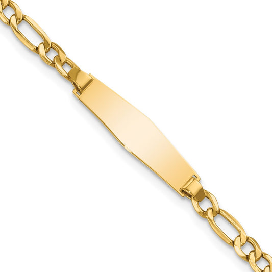 14k Semi-Solid Soft Diamond Shape Figaro Link ID Bracelet 7  inches