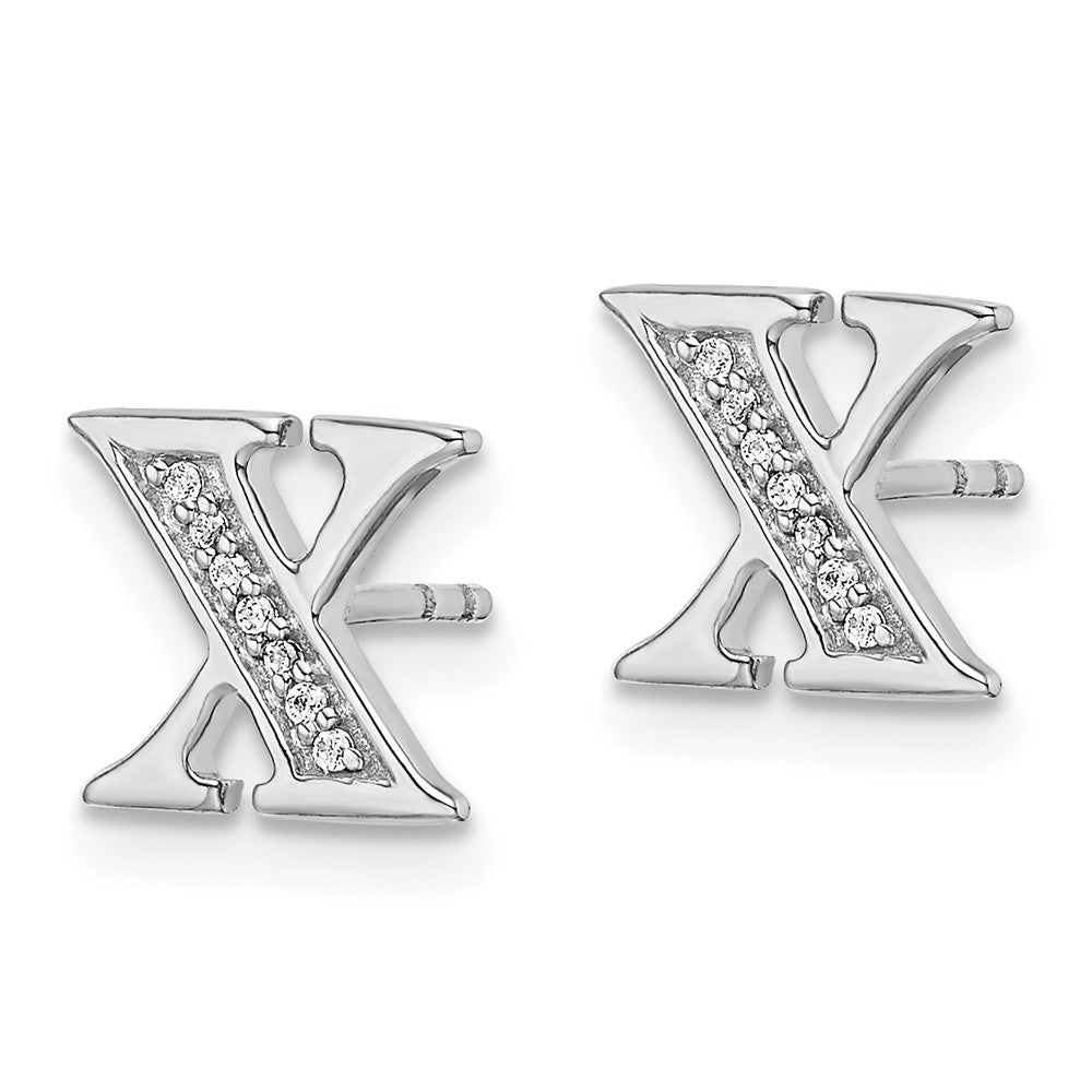 14k White Gold Diamond Initial X Earrings