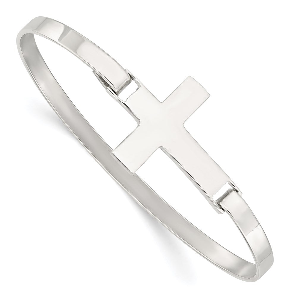 Sterling Silver Polished Cross Bangle 7 inches