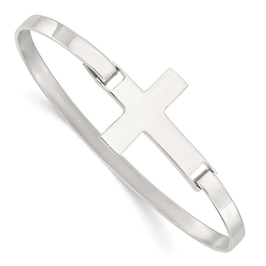 Sterling Silver Polished Cross Bangle 7 inches