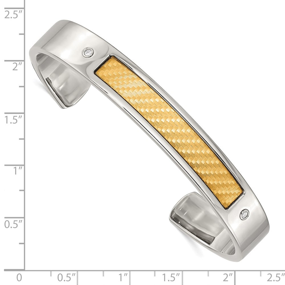 Chisel Stainless Steel with 18k Gold Accent Polished and Textured with 1/20 carat Diamond Cuff Bangle 7 inches