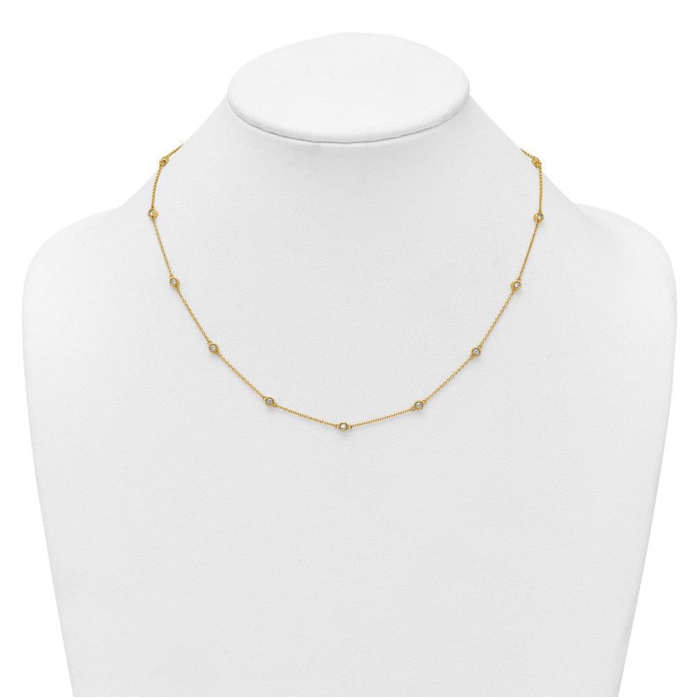 14k Complete 1/2 carat Bezel-set Diamond and Cable Chain 15-Station 18 inch Necklace