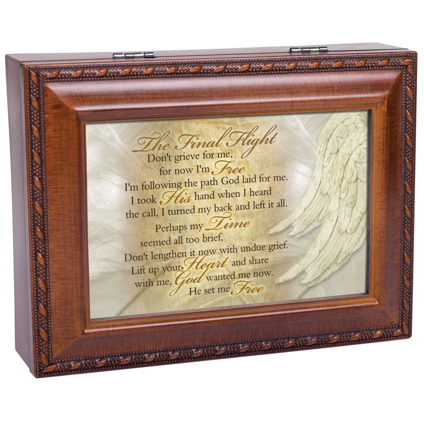 THE FINAL FLIGHT Poem Memorial Remembrance Woodgrain Resin Music Box (Plays Amazing Grace) QGM11592