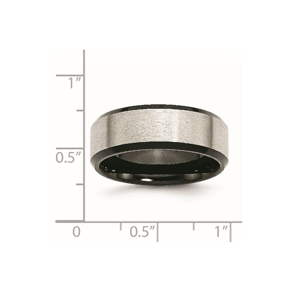 Stainless Steel Polished Black IP w/Brushed Center 8mm Beveled Edge Band Size - 8.5
