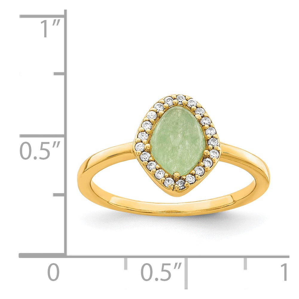Sterling Silver Gold-tone Green Stone & CZ Ring