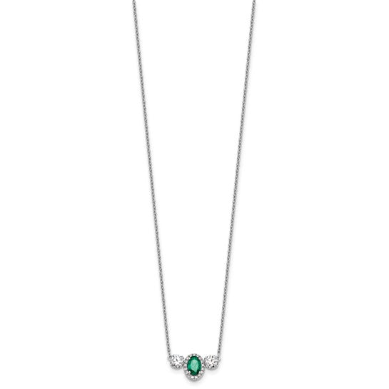 14k White Gold 1 1/8 carat Lab Grown Diamond VS/SI+ G+ and Created Emerald Complete Three Stone 16 inch Necklace