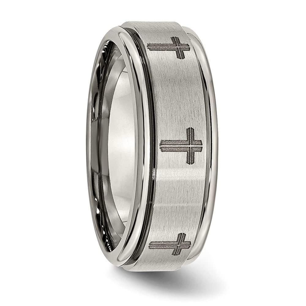 Titanium Ridged Edge 8mm Laser Design Brushed & Polished Band
