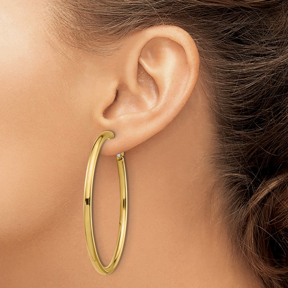 14k 3x45mm Polished Round Omega Back Hoop Earrings