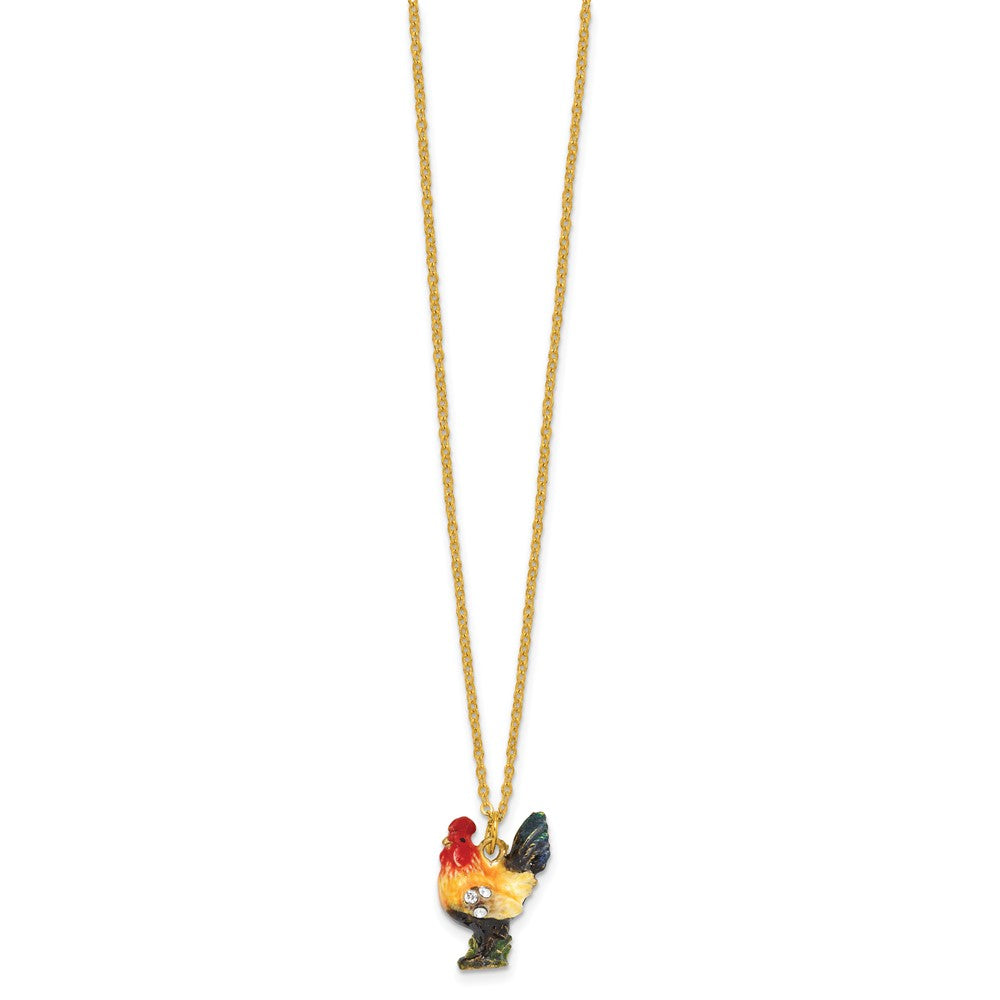Luxury Giftware by Jere Bejeweled RUSTY Rooster Trinket Box with Matching 18 inch Necklace
