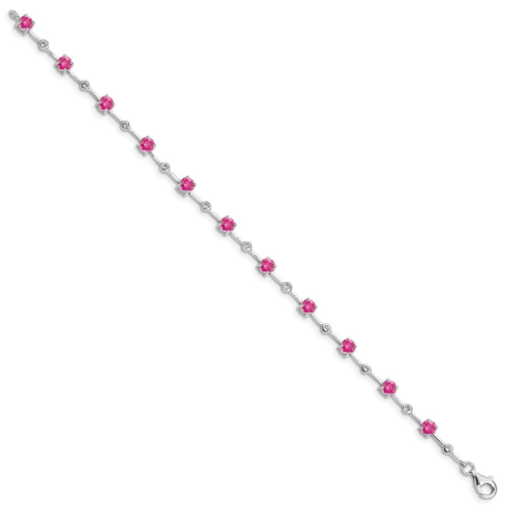Sterling Silver Rhodium-plated Pink Tourmaline Bracelet
