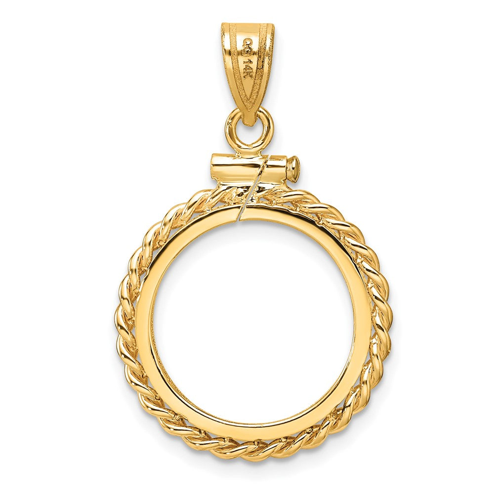 Wideband Distinguished Coin Jewelry 14k Polished Twisted Wire 16.5mm x 1.35mm Screw Top Coin Bezel Pendant