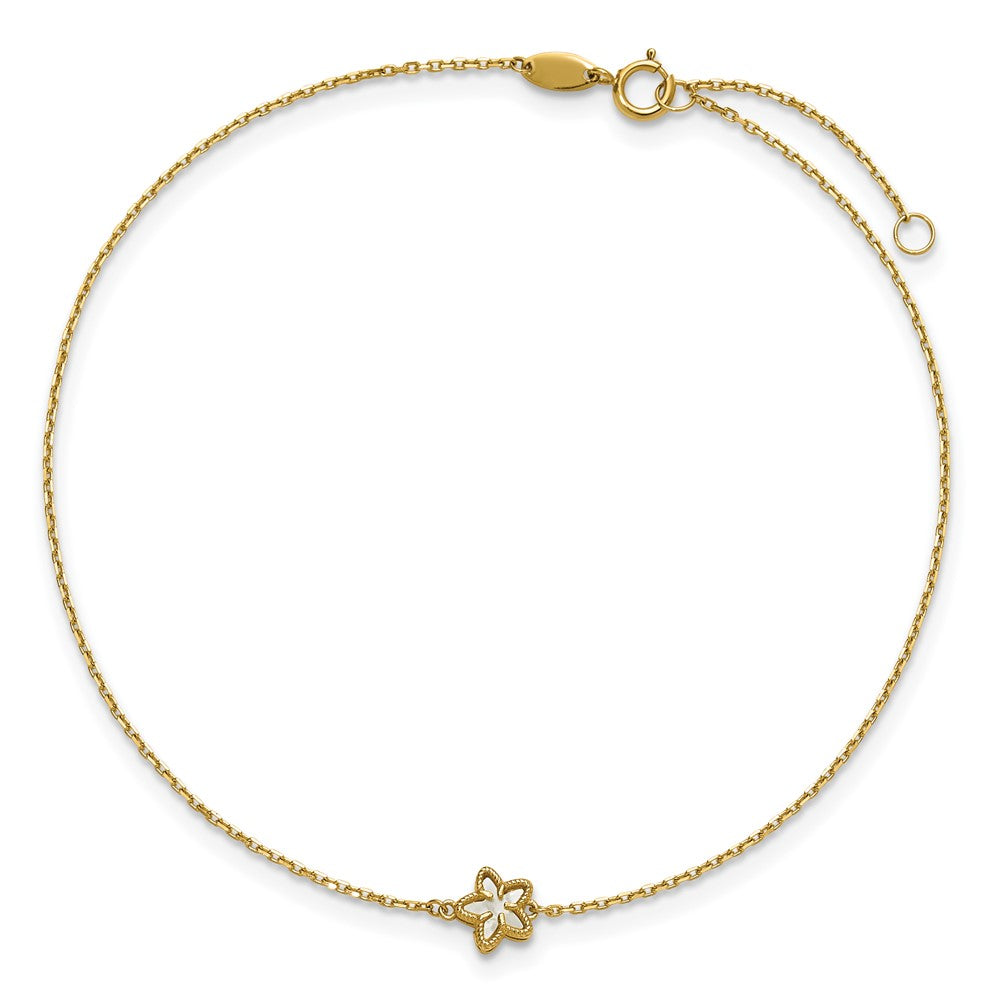 14K Polished Mother of Pearl Flower 9 inch with 1 inch Extender Anklet