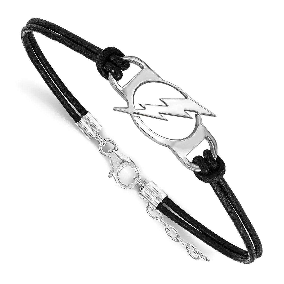LogoArt Sterling Silver Tampa Bay Ligtning Leather Bracelet Small Center