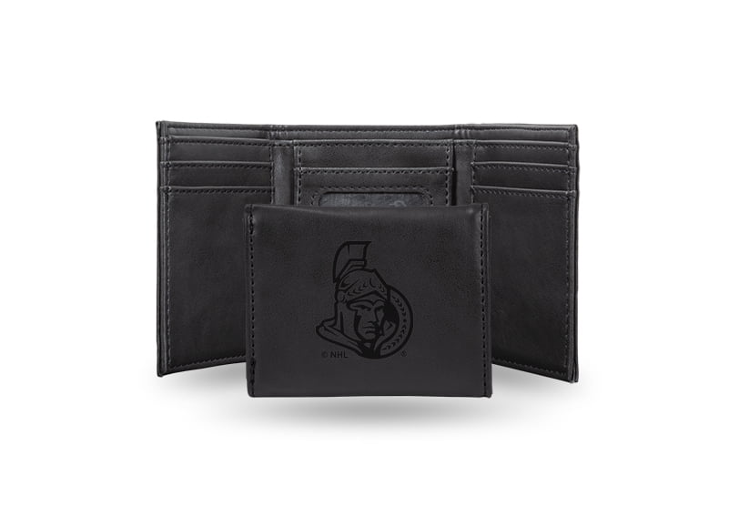 NHL Ottawa Senators Black Faux Leather Trifold Wallet with 4 Card Slots and ID Window QGC7848