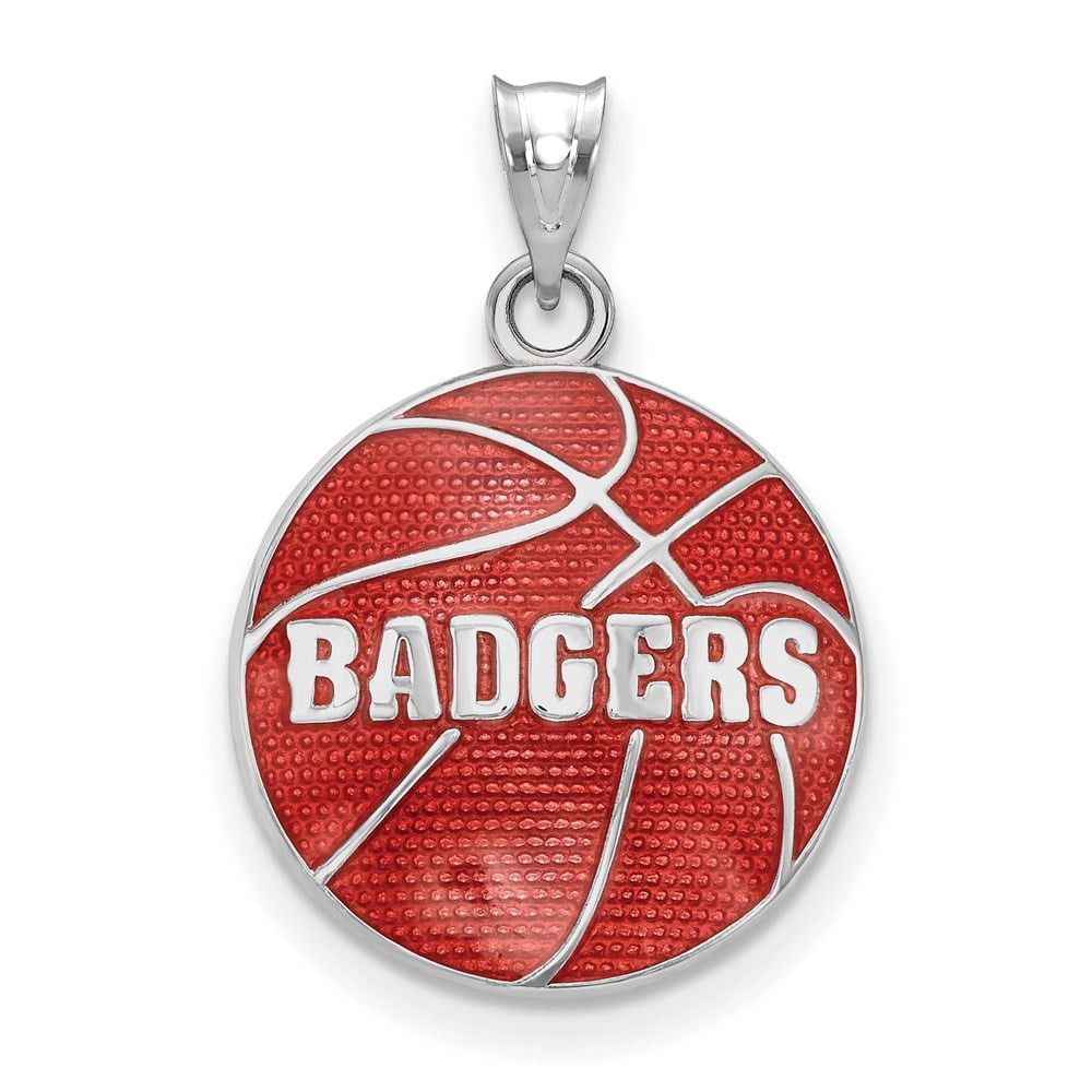Sterling Silver Rhodium-plated LogoArt University of Wisconsin Badgers Enameled Basketball Pendant QSS509UWI
