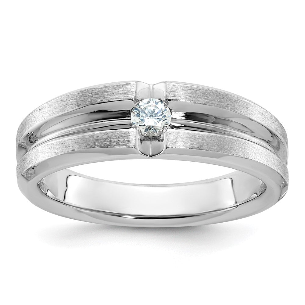 14k White Gold IBGoodman Men's Polished and Satin 1/6 carat Diamond Complete Ring
