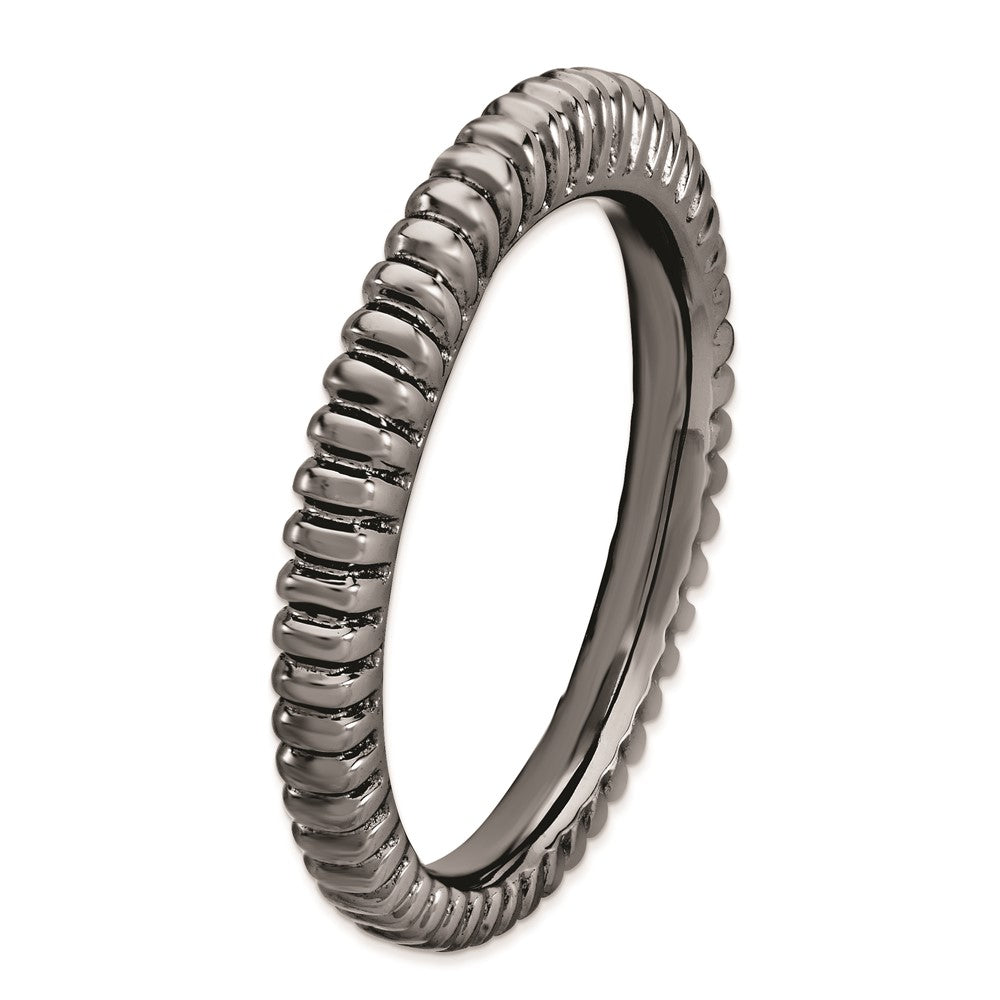 Sterling Silver Stackable Expressions Black-plated Domed Ring