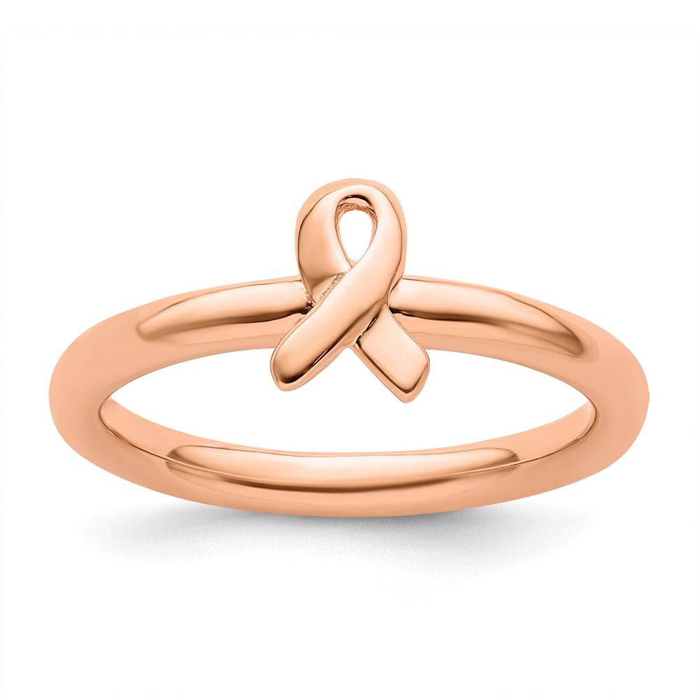 Sterling Silver Stackable Expressions Rose Gold Awareness Ribbon Ring Size -9