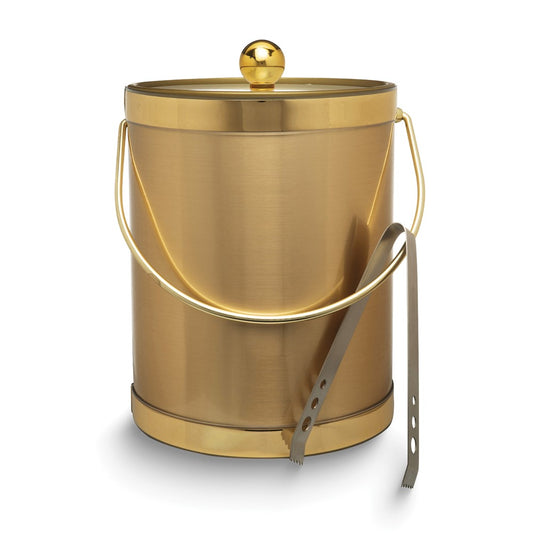 Gold Metallic Mylar Double Wall Insulated Five Quart Ice Bucket with Stainless Steel Tongs
