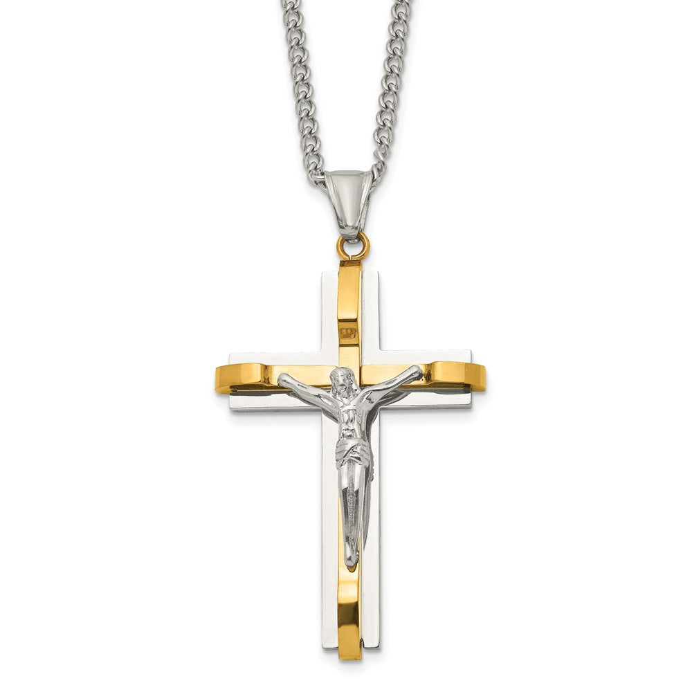 Stainless Steel Polished Yellow IP-plated Crucifix 24in Necklace