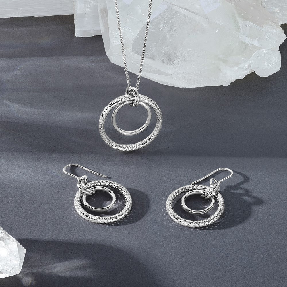 SS RH-plated Polished / Dia-cut Circle w/ 2in ext. Necklace
