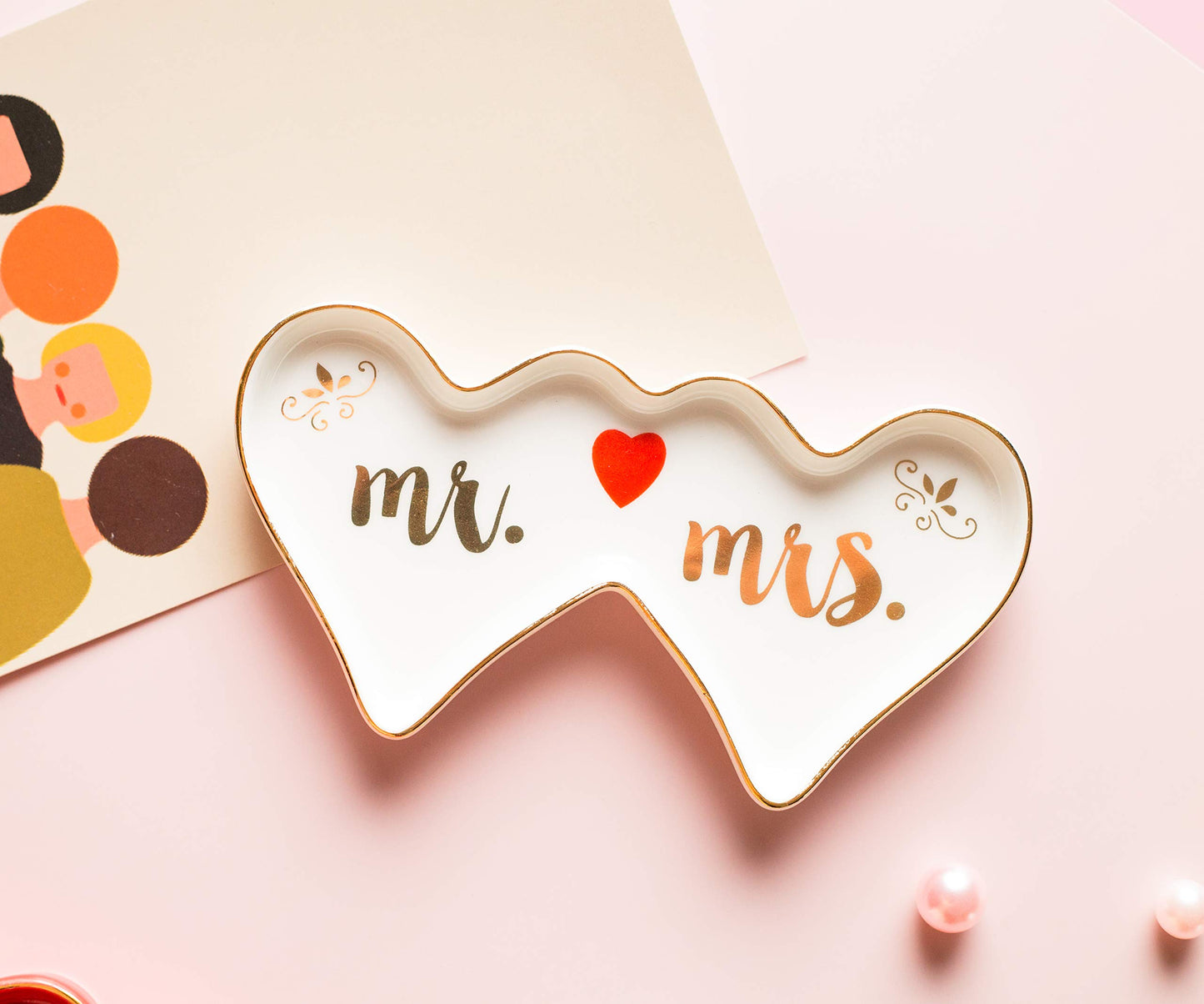 Double-Hearted Ceramic Trinket Plate and Decorative Jewelry Dish