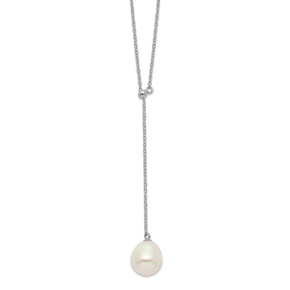 Sterling Silver Rhodium-plated 10-11mm White Rice Freshwater Cultured Pearl Drop 16.5 inch Necklace 16.5 Inches