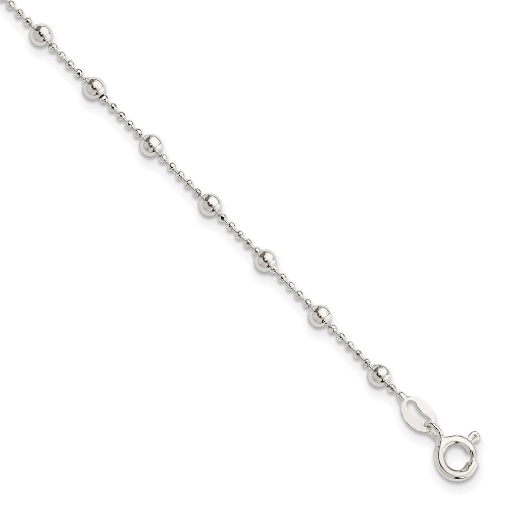 Sterling Silver Polished Beaded 6 Inch with 1 in Ext Bracelet 6 inches