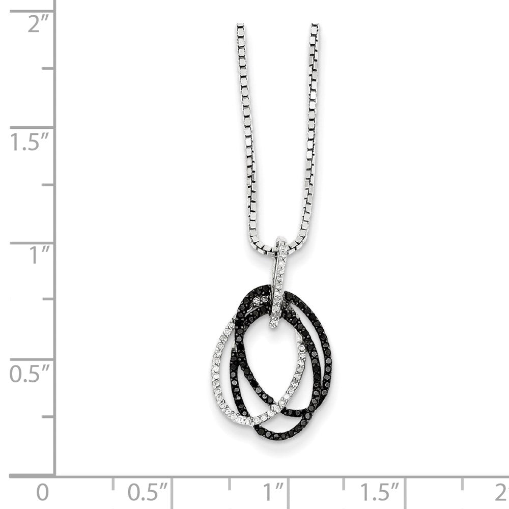 White Night Sterling Silver Rhodium-plated Black and White Diamond Triple Oval 18 Inch Necklace with 2 Inch Extender 18 Inches