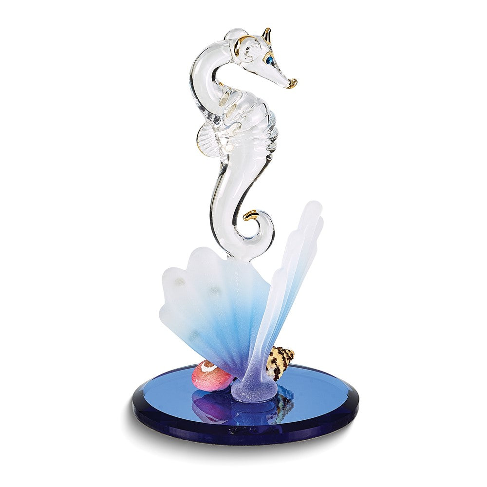 Glass Baron Sea Horse on Blue Coral Figurine