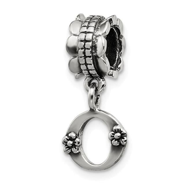 925 Sterling Silver Polished Artisan Oxidized Reflections Letter Name Personalized Monogram Initial O Dangle Bead Charm