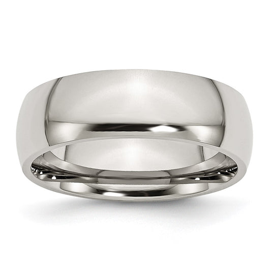 Stainless Steel Polished 7mm Half Round Band Size - 7