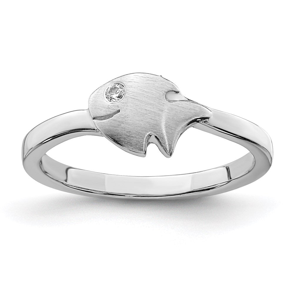 Sterling Silver Rhodium-plated Childs Satin CZ Fish Ring