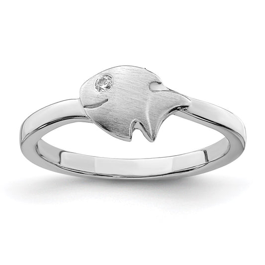 Sterling Silver Rhodium-plated Childs Satin CZ Fish Ring