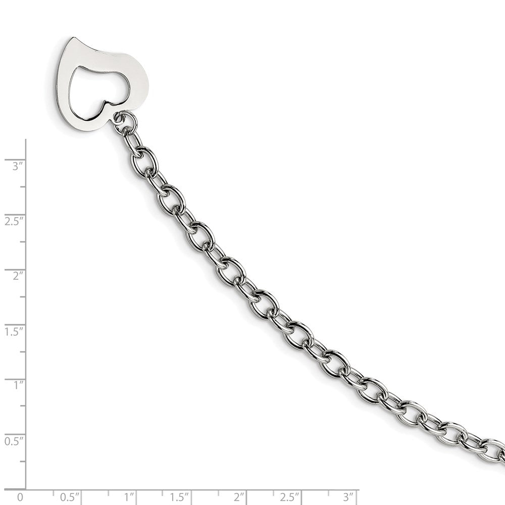 Stainless Steel Polished Open Link with Open Heart 8.5 inch Bracelet 8.5 inches