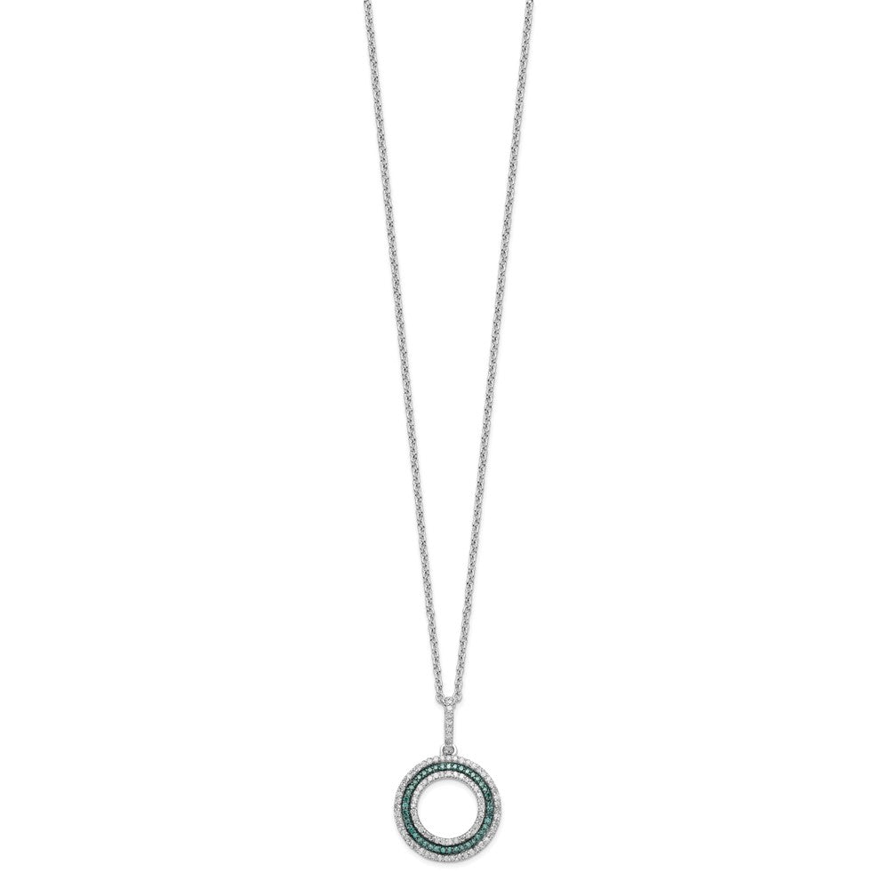 White Night Sterling Silver Rhodium-plated Blue and White Diamond Circle 18 inch Necklace with 2 Inch Extender 18 Inches
