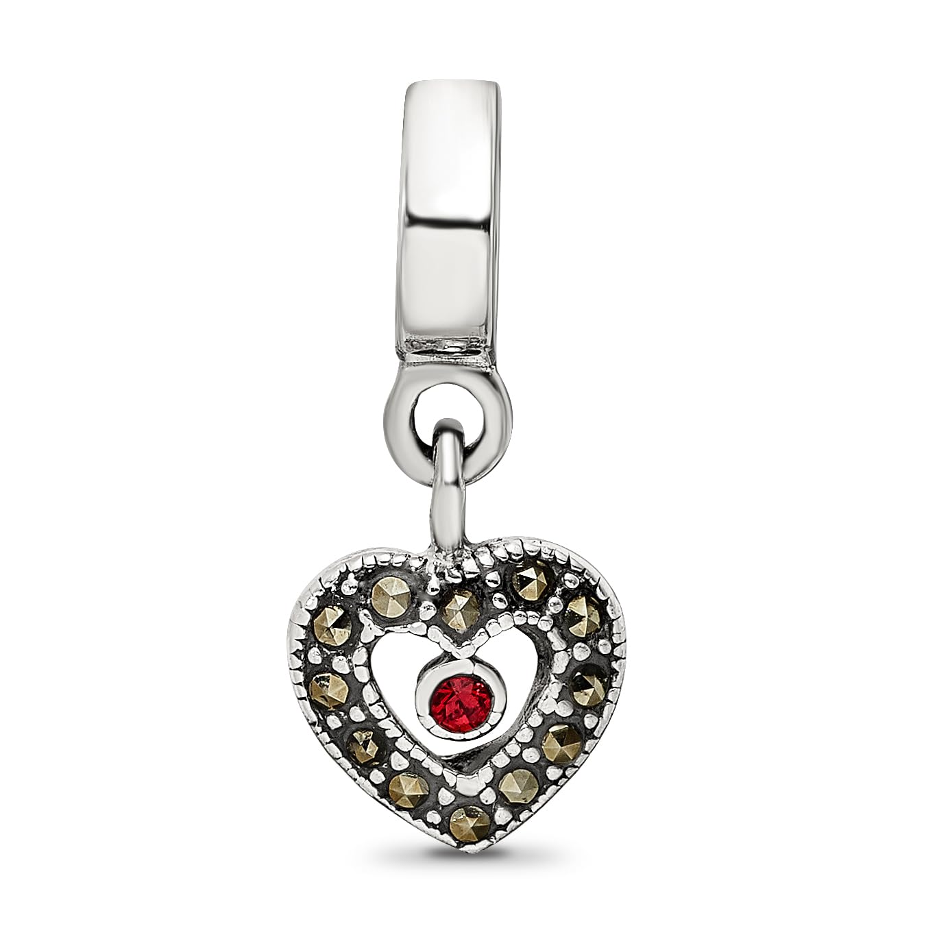 Sterling Silver Reflections Marcasite Heart Dangle Bead