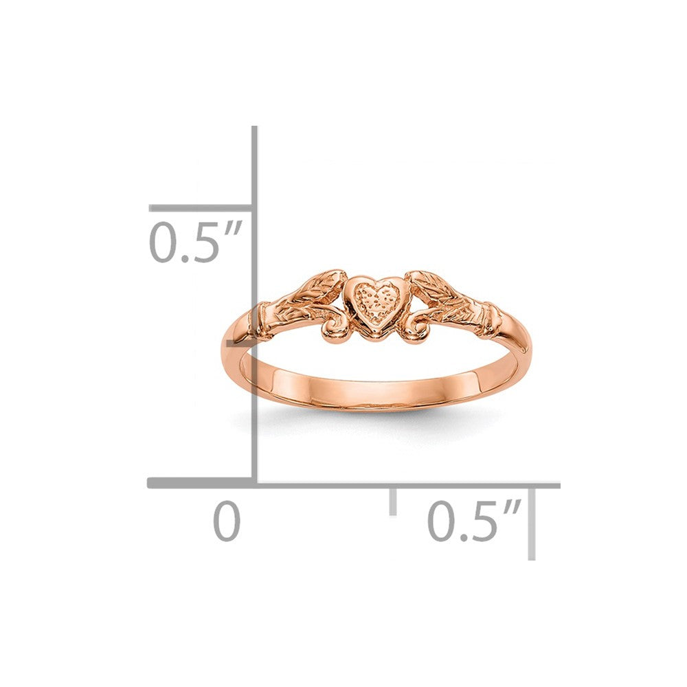 10K Rose Gold Textured Mini Heart Baby Ring Size 1