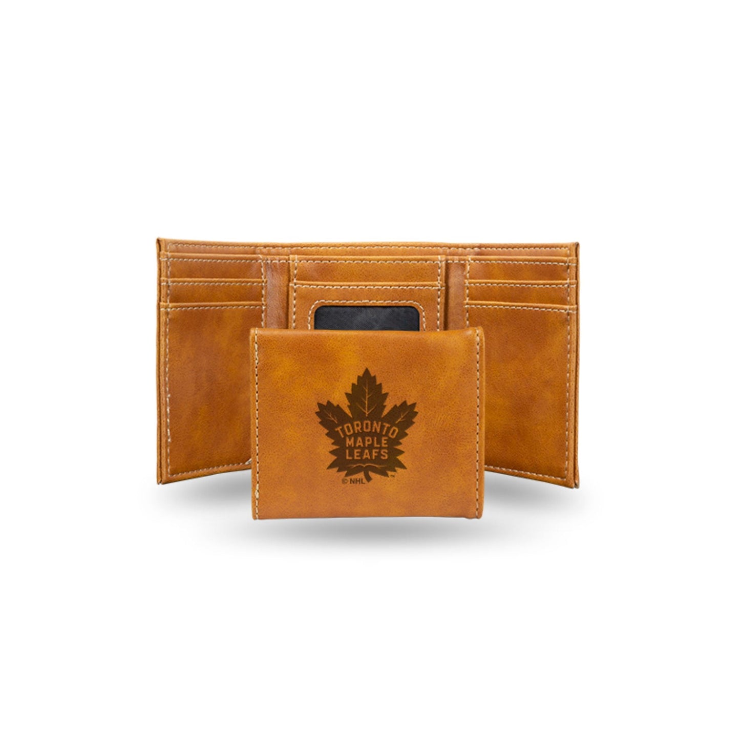 Hockey Rico Industries Toronto Maple Leafs Brown Laser Engraved Trifold Laser Engraved Tri-Fold Wallet - Men's Accessory