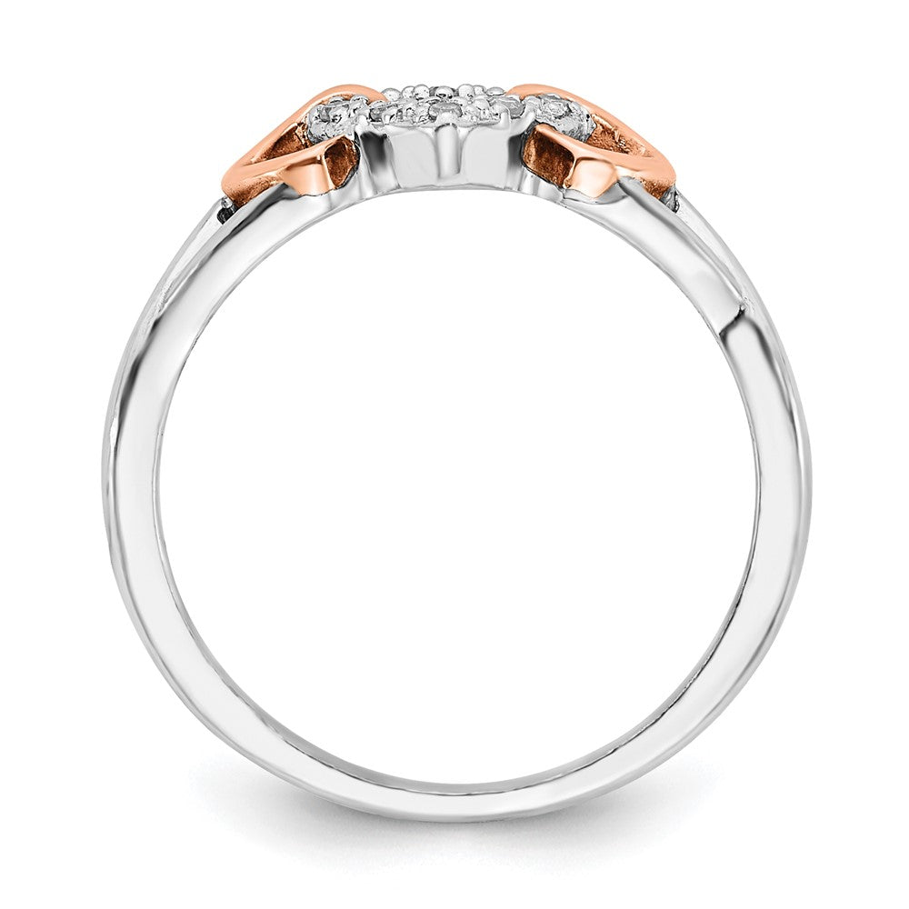 Sterling Silver w/ 10k Rose Accent Polished Diamond Triple Heart Ring