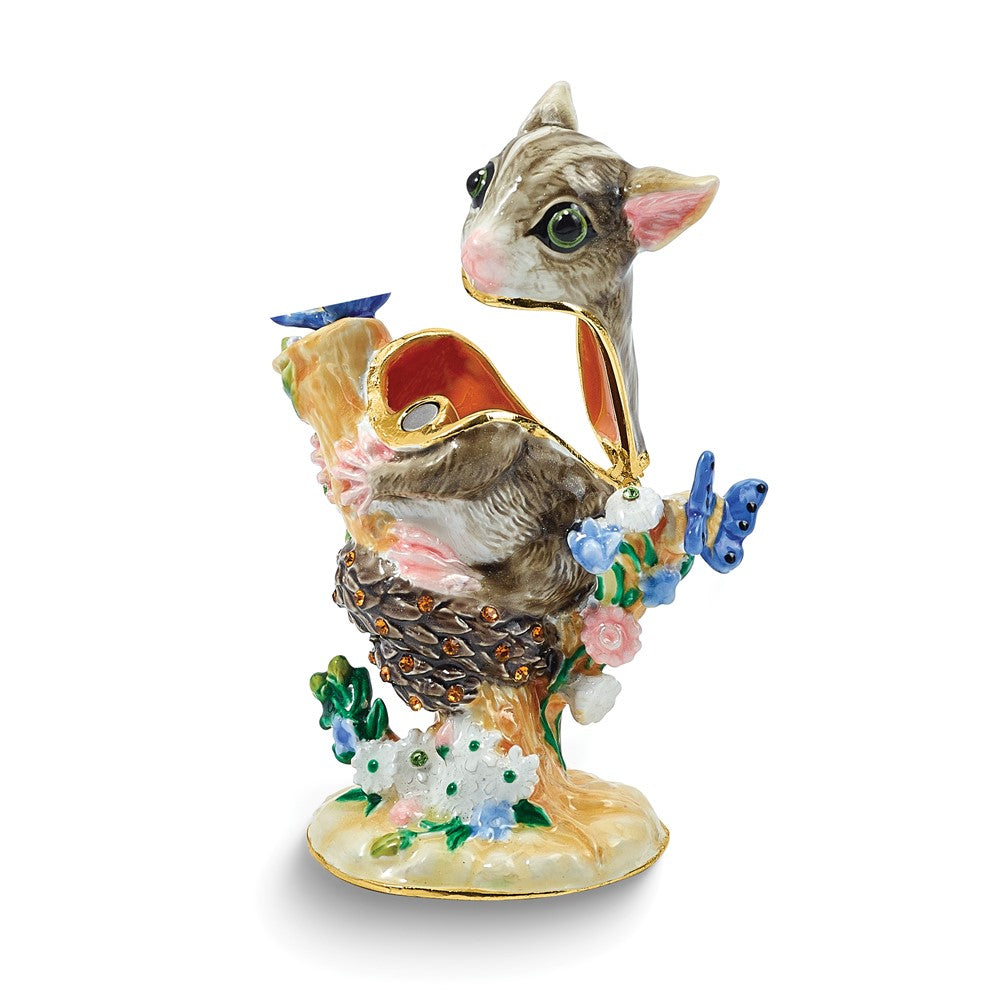 Luxury Giftware by Jere Bejeweled GRACE THE GLIDER Sugar Glider with Flowers Trinket Box with Matching 18 inch Necklace