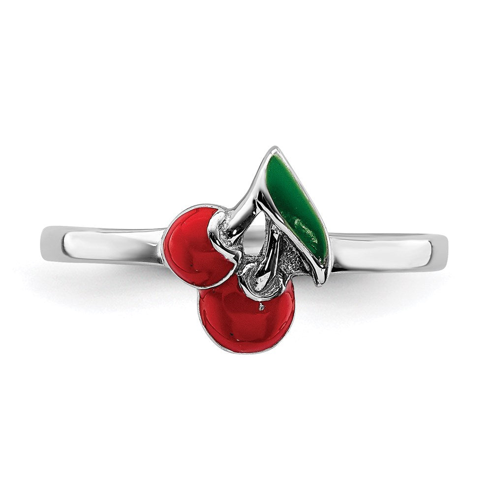 Sterling Silver Rhodium-plated Childs Enameled Cherry Ring