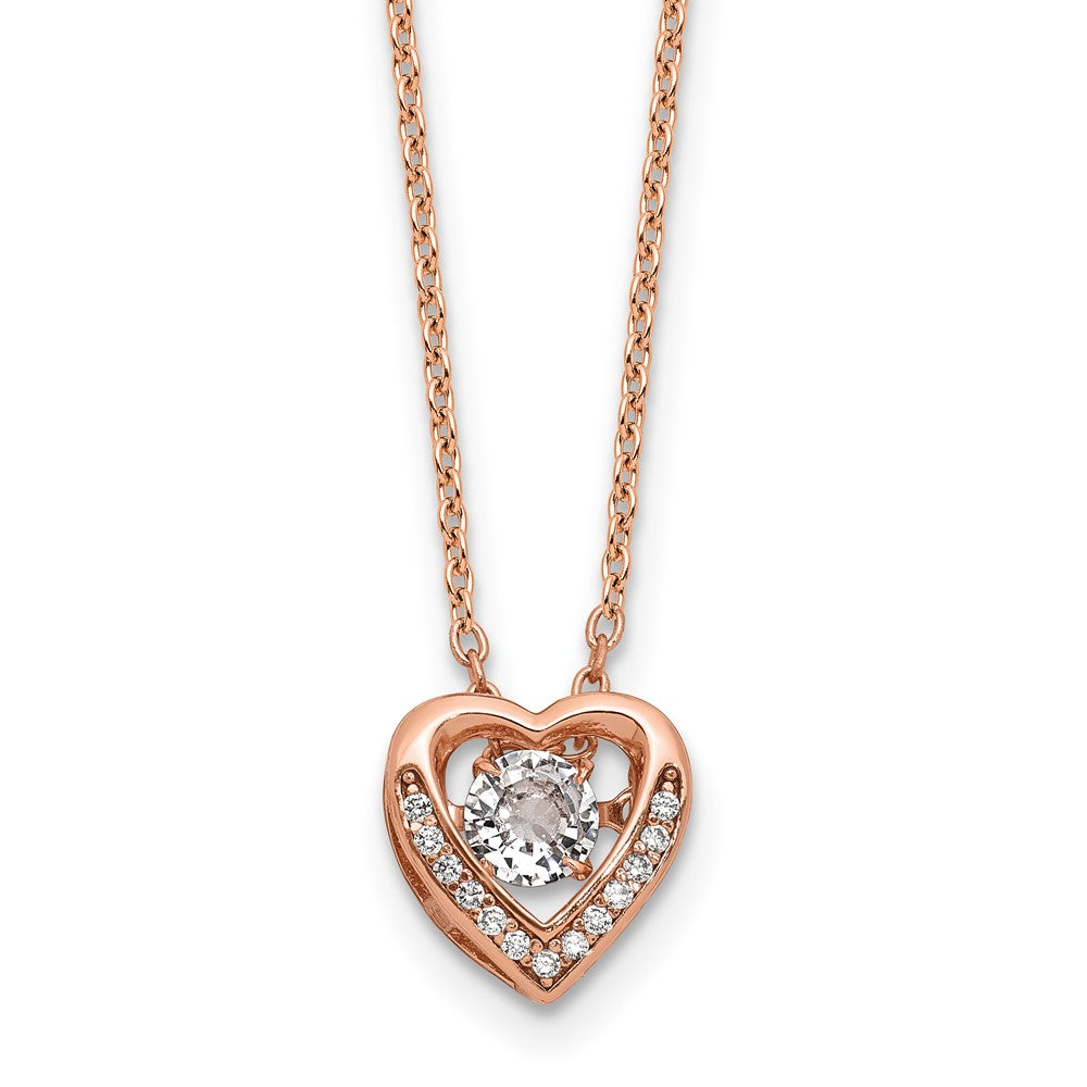 Cheryl M Sterling Silver Rose Gold-plated Polished Vibrant CZ Heart Necklace 18 Inches