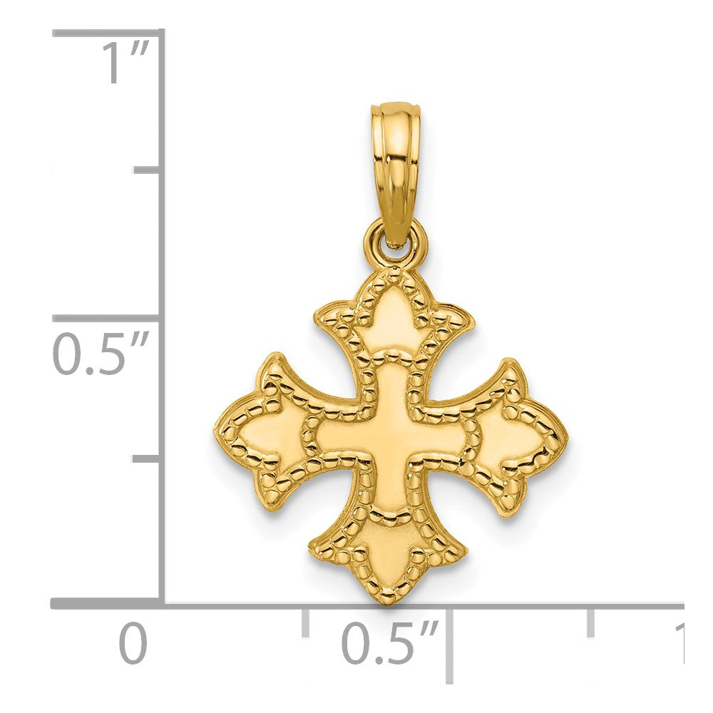 14K Polished Beaded  Fleur de Lis Cross Pendant