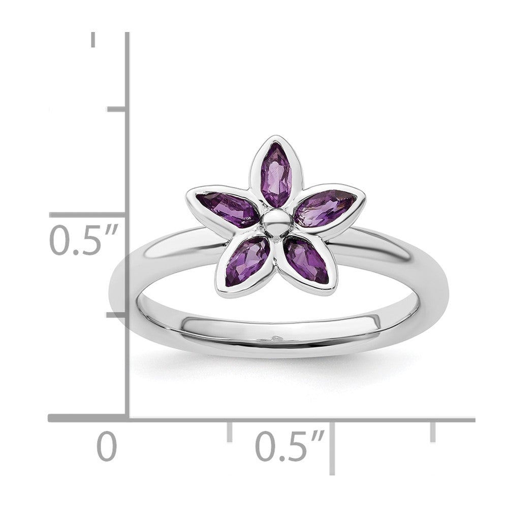 Sterling Silver Stackable Expressions Amethyst Flower Ring Size -9