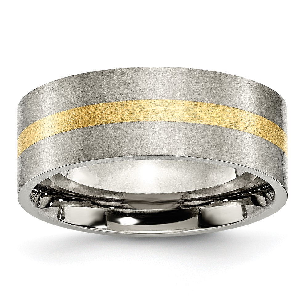 Titanium Brushed w/14k Yellow Inlay 8mm Flat Band Size - 12.5