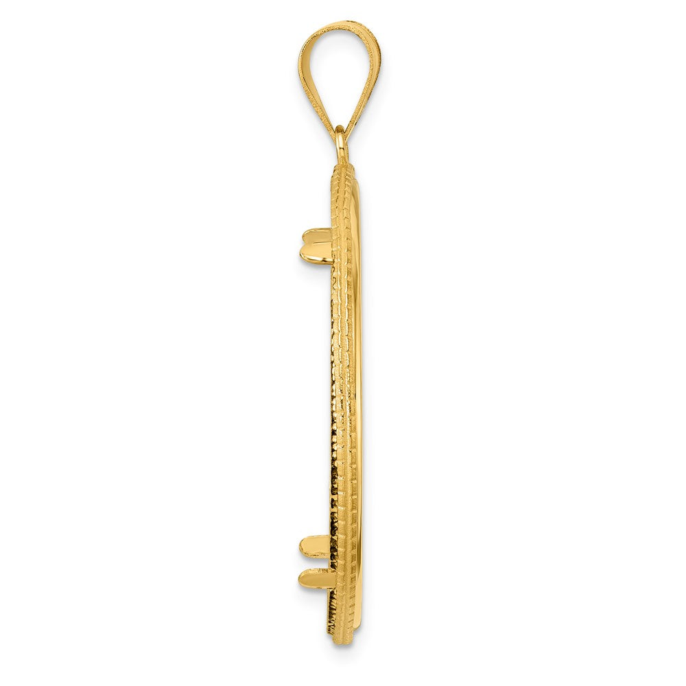 14k Polished Squares with 32.0mm Prong Coin Bezel Pendant